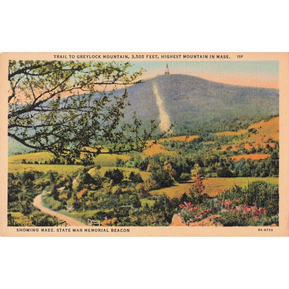Vtg Mount Greylock Massachusetts Linen Postcard State War Memorial Beacon 11P - Picture 1 of 2